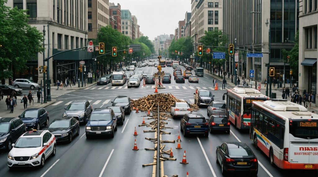 Дороги и транспорт: проблемные участки, планы ремонтов, общественный транспорт, пробки - иллюстрация